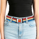 Wonder Woman Logo Full Color Red Seatbelt Belt - Wonder Woman Stripe/Stars Red/Gold/Blue/White Webbing