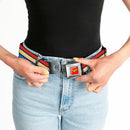 Wonder Woman Logo Full Color Red Seatbelt Belt - Wonder Woman Stripe/Stars Red/Gold/Blue/White Webbing