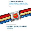 Wonder Woman Logo Full Color Red Seatbelt Belt - Wonder Woman Stripe/Stars Red/Gold/Blue/White Webbing