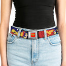 Wonder Woman Logo Full Color Red Seatbelt Belt - DC Girls WONDER WOMAN 3-Poses/Logo/Stars Red/Gold/Blues/White Webbing