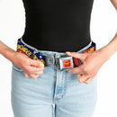Wonder Woman Logo Full Color Red Seatbelt Belt - DC Girls WONDER WOMAN 3-Poses/Logo/Stars Red/Gold/Blues/White Webbing