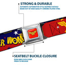 Wonder Woman Logo Full Color Red Seatbelt Belt - DC Girls WONDER WOMAN 3-Poses/Logo/Stars Red/Gold/Blues/White Webbing
