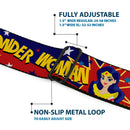 Wonder Woman Logo Full Color Red Seatbelt Belt - DC Girls WONDER WOMAN 3-Poses/Logo/Stars Red/Gold/Blues/White Webbing