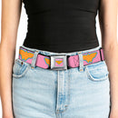 Wonder Woman Logo Full Color Pink Blue Yellow Pink Seatbelt Belt - Wonder Woman Logo Pink/Blue/Yellow/Pink Webbing