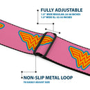 Wonder Woman Logo Full Color Pink Blue Yellow Pink Seatbelt Belt - Wonder Woman Logo Pink/Blue/Yellow/Pink Webbing
