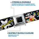 Wonder Woman Black Silver Seatbelt Belt - Wonder Woman/Stars Black/White Webbing