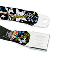 Wonder Woman Black Silver Seatbelt Belt - Wonder Woman/Stars Black/White Webbing