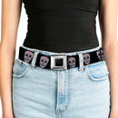 Wonder Woman Black Silver Seatbelt Belt - Wonder Woman Floral Skull Black/Multi Pastel Webbing