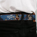 Wonder Woman Black Silver Seatbelt Belt - WONDER WOMAN/Bombshell Pose Blue/Red/White Webbing