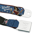 Wonder Woman Black Silver Seatbelt Belt - WONDER WOMAN/Bombshell Pose Blue/Red/White Webbing