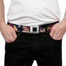 Wonder Woman Black Silver Seatbelt Belt - WONDER WOMAN/Roses STRENGTH AND BEAUTY Black-Pink Fade Webbing