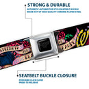 Wonder Woman Black Silver Seatbelt Belt - WONDER WOMAN/Roses STRENGTH AND BEAUTY Black-Pink Fade Webbing