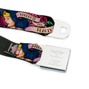 Wonder Woman Black Silver Seatbelt Belt - WONDER WOMAN/Roses STRENGTH AND BEAUTY Black-Pink Fade Webbing