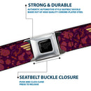 Wonder Woman Black Silver Seatbelt Belt - Wonder Woman Logo/Floral Collage Purple/Pinks/Gold Webbing