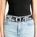 Wonder Woman Logo Reverse Brushed Seatbelt Belt - WONDER WOMAN Action Pose/Text Collage Black/White/Grays Webbing