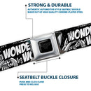 Wonder Woman Logo Reverse Brushed Seatbelt Belt - WONDER WOMAN Action Pose/Text Collage Black/White/Grays Webbing