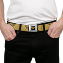 Wonder Woman Logo Reverse Brushed Black Gold Seatbelt Belt - Wonder Woman Logo Metallic Gold/Black Webbing