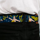 Wonder Woman Face Comic Full Color Blues Seatbelt Belt - Wonder Woman Face/Poses/Logos/Comic Scenes Blues/Yellow Webbing