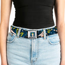 Wonder Woman Face Comic Full Color Blues Seatbelt Belt - Wonder Woman Face/Poses/Logos/Comic Scenes Blues/Yellow Webbing