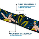 Wonder Woman Face Comic Full Color Blues Seatbelt Belt - Wonder Woman Face/Poses/Logos/Comic Scenes Blues/Yellow Webbing