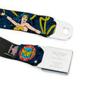 Wonder Woman Face Comic Full Color Blues Seatbelt Belt - Wonder Woman Face/Poses/Logos/Comic Scenes Blues/Yellow Webbing