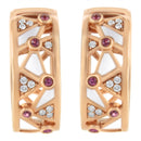 14K Rose Gold 1/6 Cttw Diamond and Pink Tourmaline White Enamel Geometric Hoop Earrings