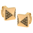 14K Rose Gold 1/4 Cttw Brown Diamond Pyramid Stud Earring (Brown Color, SI1-SI2 Clarity)