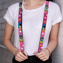 Suspenders - 1.0" - BATGIRL Face Pose w Logo & Stars Pink White Yellow