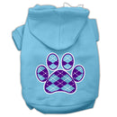 Pet Dog & Cat Hoodie Screen Printed, "Purple Argyle Paw"