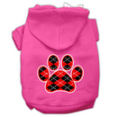 Pet Dog & Cat Hoodie Screen Printed, "Red Argyle Paw"