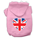 Pet Dog & Cat Hoodie Screen Printed, "British Flag Heart"