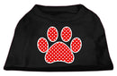 Pet Dog & Cat Shirt Screen Printed, "Swiss Dots Red Paw"