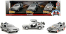 Back to the Future Hollywood Rides 1:32 scale DeLorean Time Machine 3-Pack