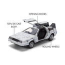 Back to the Future die-cast 1:32 scale 40th Anniversary "Hollywood Rides" DeLorean Time Machine (Frost Finished)