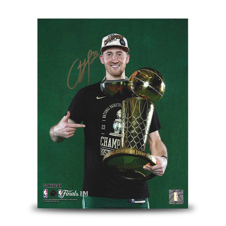 Sam Hauser 2024 NBA Trophy Autographed Boston Celtics 8