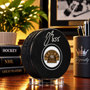 Justin Brazeau Autographed Boston Bruins 100th Anniversary Hockey Logo Puck