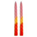 Set of 2 Taper Candle in Pink Yellow Orange | Aesthetic Retro Spiral Ombre Dinner Candlesticks | Gift for Her