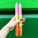 Set of 2 Taper Candle in Pink Yellow Orange | Aesthetic Retro Spiral Ombre Dinner Candlesticks | Gift for Her