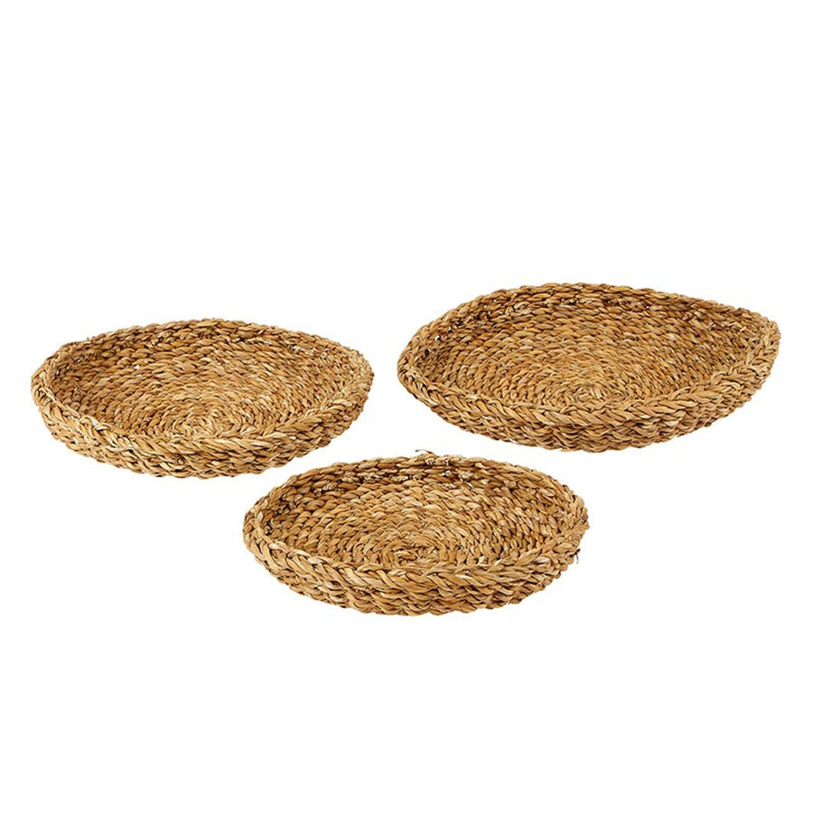 Set of 3 Round Sea Grass Basket Trays | 9-12