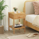 Set of 1/2 Bamboo Nightstand Bedside Table with Storage Drawer and Open Shelf