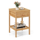 Set of 1/2 Bamboo Nightstand Bedside Table with Storage Drawer and Open Shelf