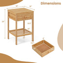 Set of 1/2 Bamboo Nightstand Bedside Table with Storage Drawer and Open Shelf
