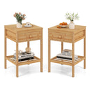 Set of 1/2 Bamboo Nightstand Bedside Table with Storage Drawer and Open Shelf
