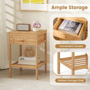 Set of 1/2 Bamboo Nightstand Bedside Table with Storage Drawer and Open Shelf