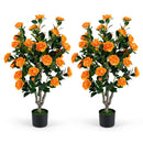 Artificial Camellia Tree 39.5" with Cement Pot - Set of 2