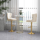 Set of 2 Bar Chairs with Footrest Electroplated Metal Base and Anti-Slip Ring