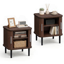 Fluted Nightstand Set with Sliding Doors and Adjustable Shelf