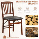 Set of 2 Folding Chairs with Padded Seat and Rubber Wood Frame-Brown