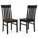 Set of 2 Kitchen Armless Dining Chairs with Slatted High Backrests-White
