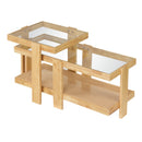 Nesting Coffee Tables Set of 2 with Rattan Shelf - Natural